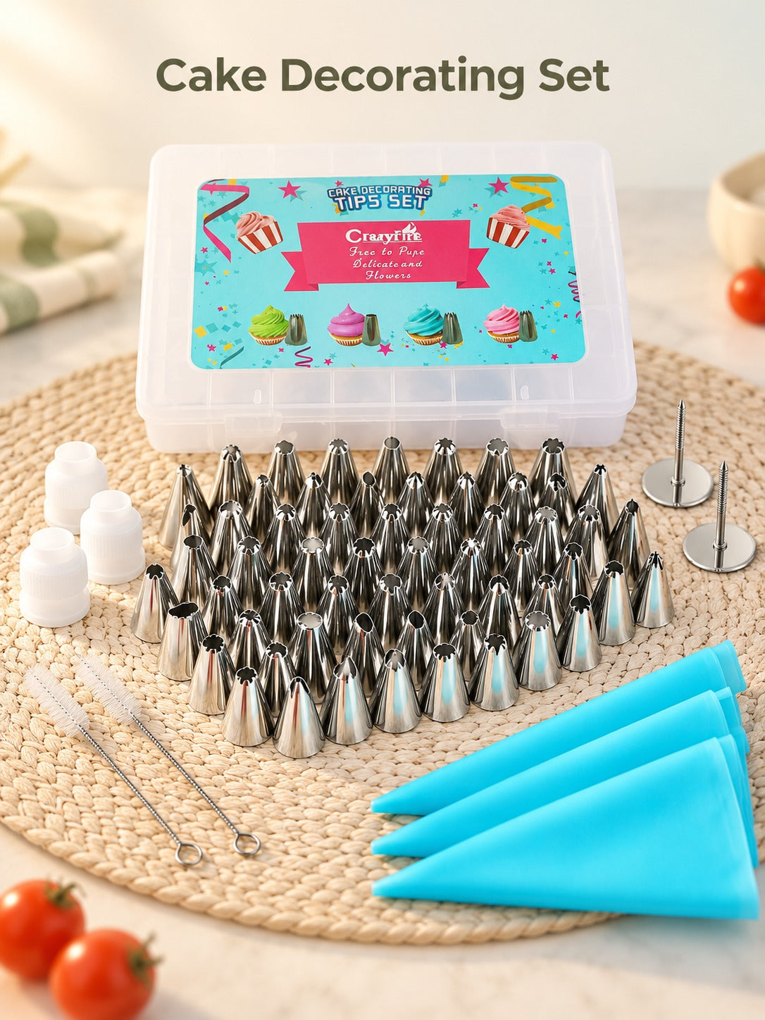 Cake Piping Tip Set for Flowers: 58 Pieces, 48 Nozzles