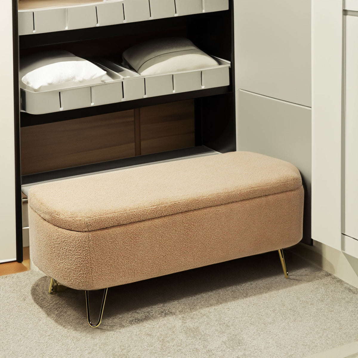 Camel Storage Ottoman Bench for End of Bed, Gold Legs