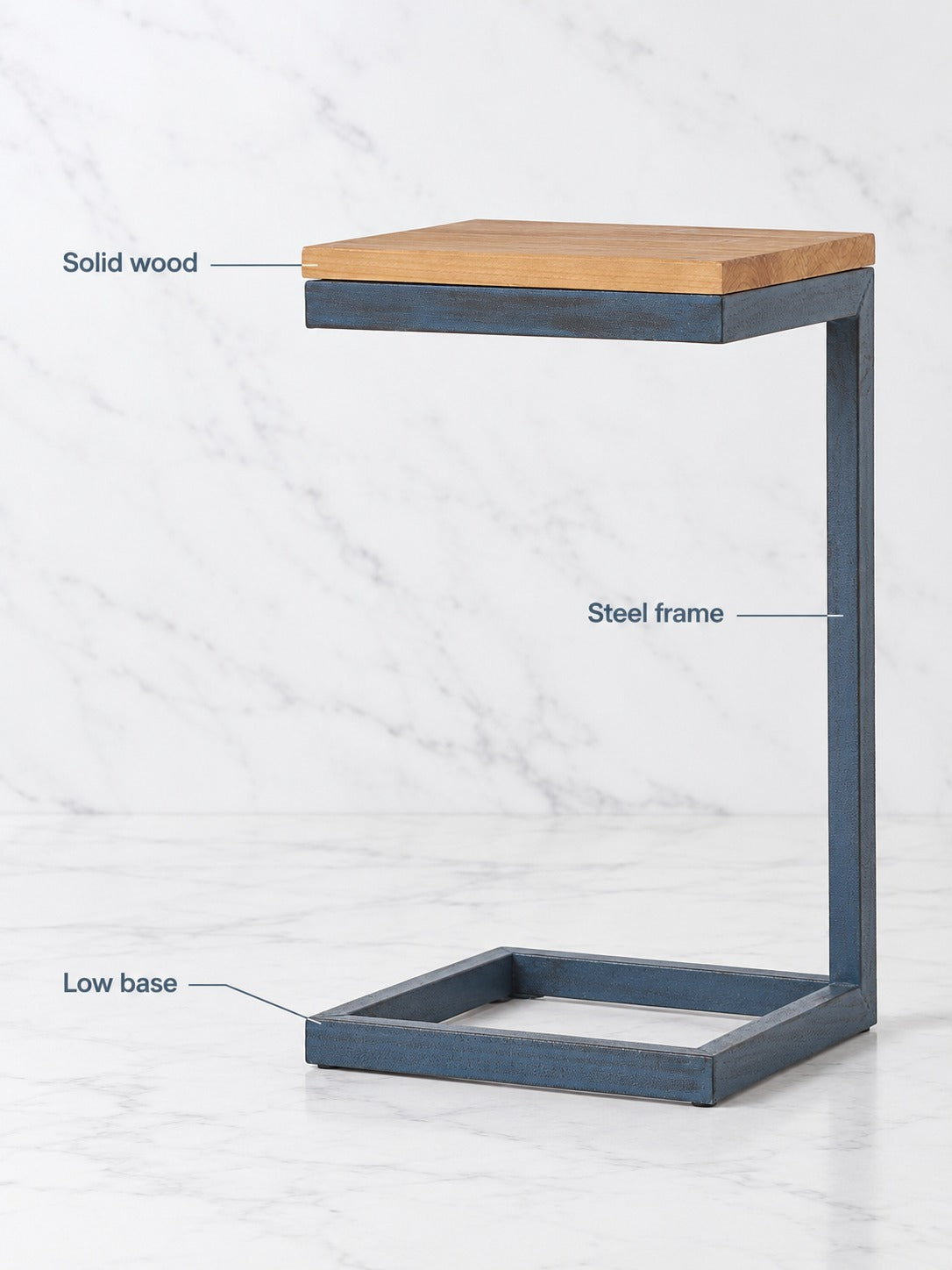 Cantilever Side Table for Sofa Arm, Solid Wood Top