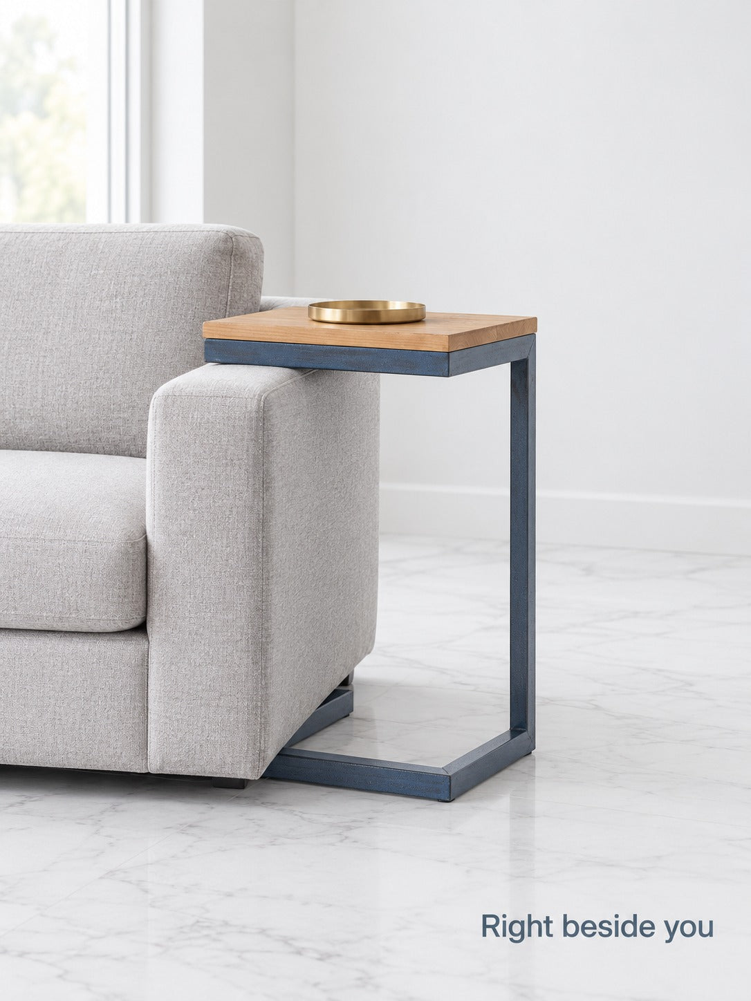 Cantilever Side Table for Sofa Arm, Solid Wood Top