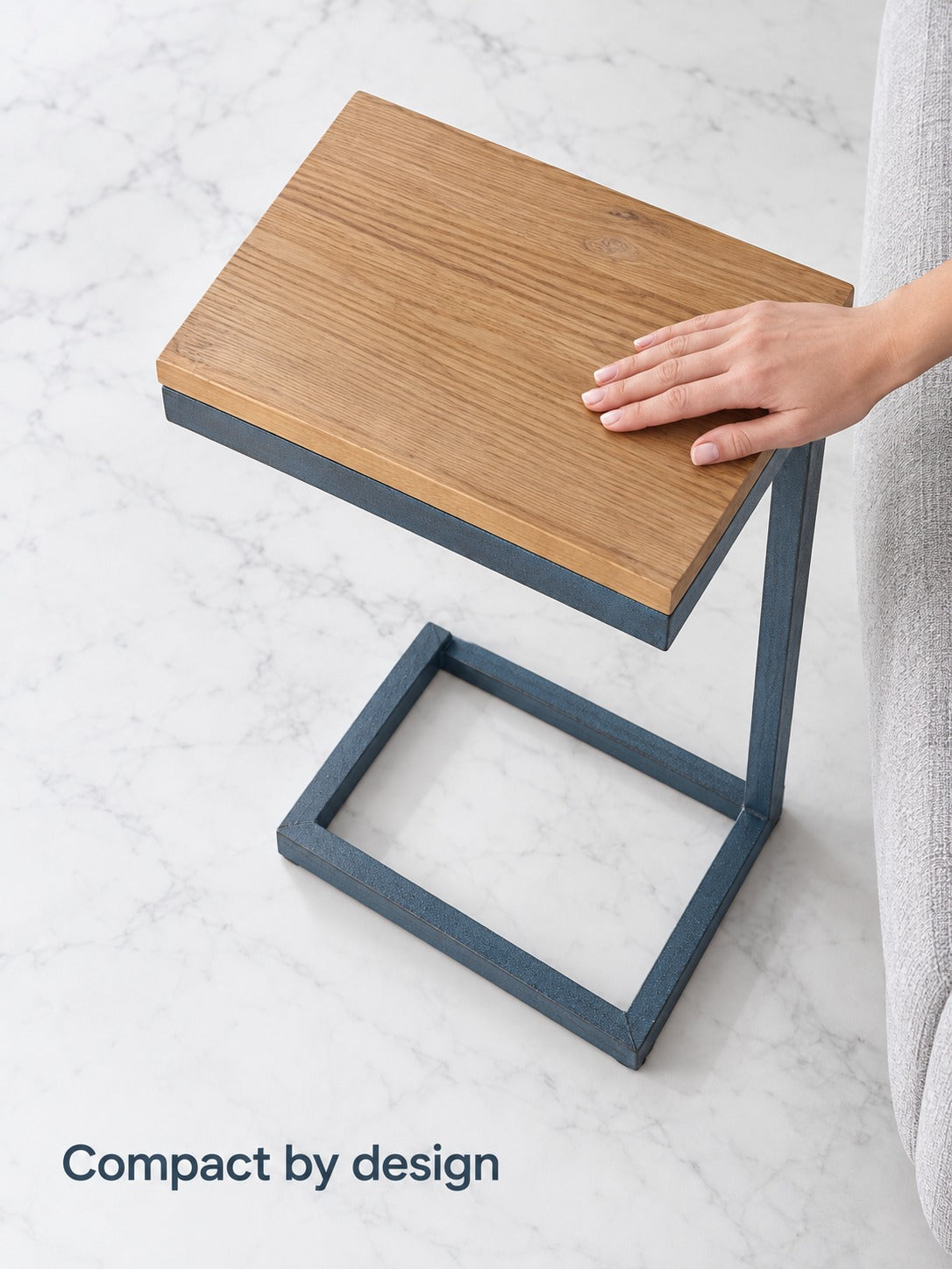 Cantilever Side Table for Sofa Arm, Solid Wood Top