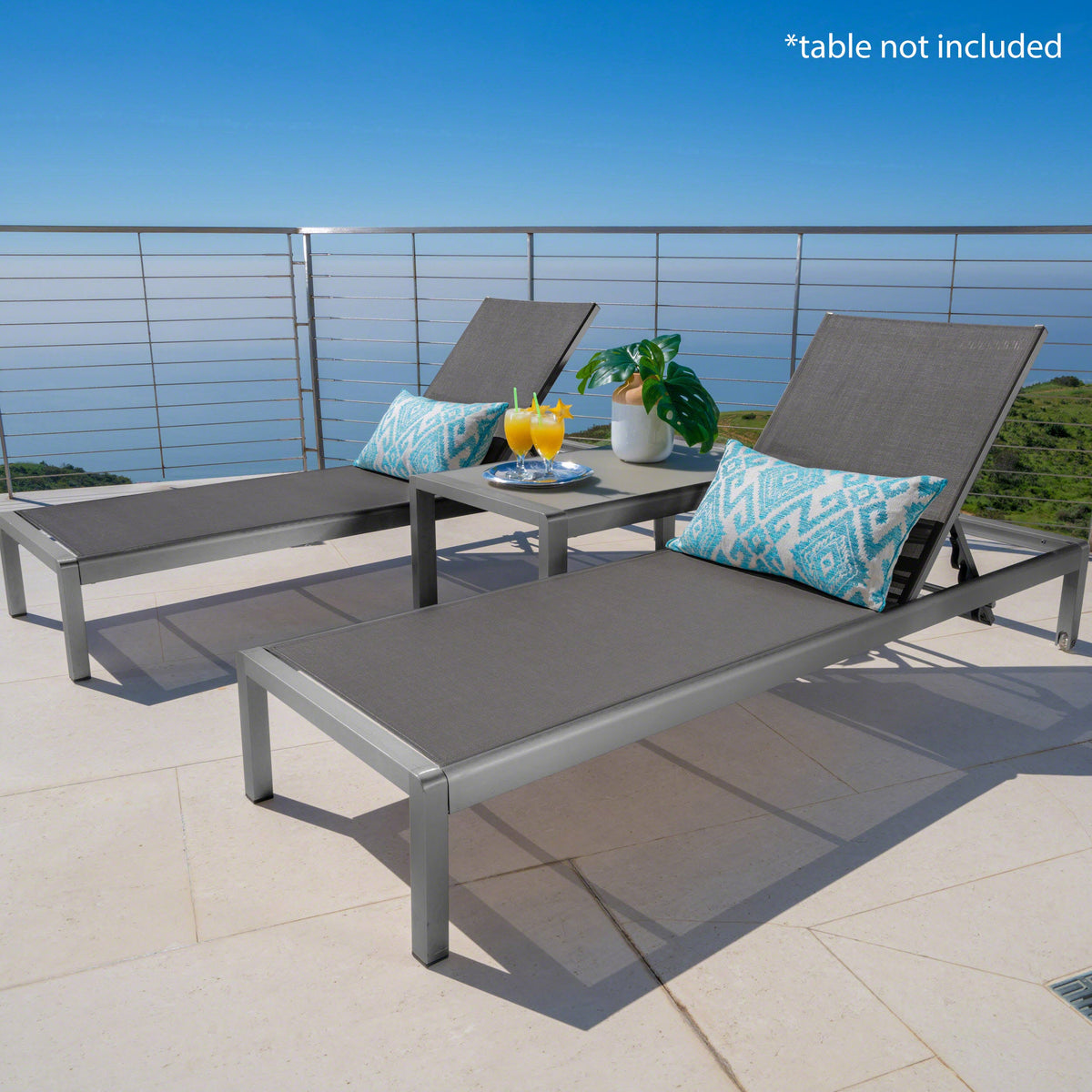 Adjustable Aluminum Pool Chaise Lounge Set of 2 with Wheels