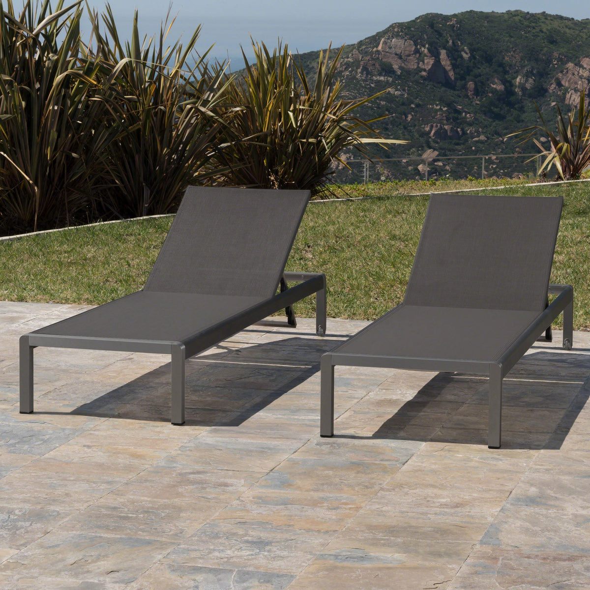 Adjustable Aluminum Pool Chaise Lounge Set of 2 with Wheels