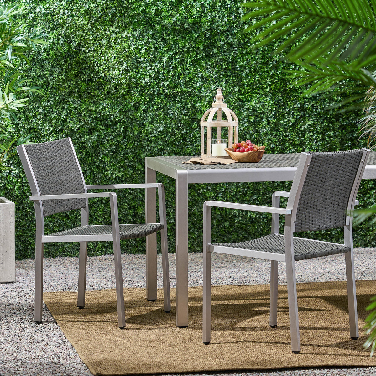 Outdoor Wicker Dining Chairs, Aluminum Frame Set of 2