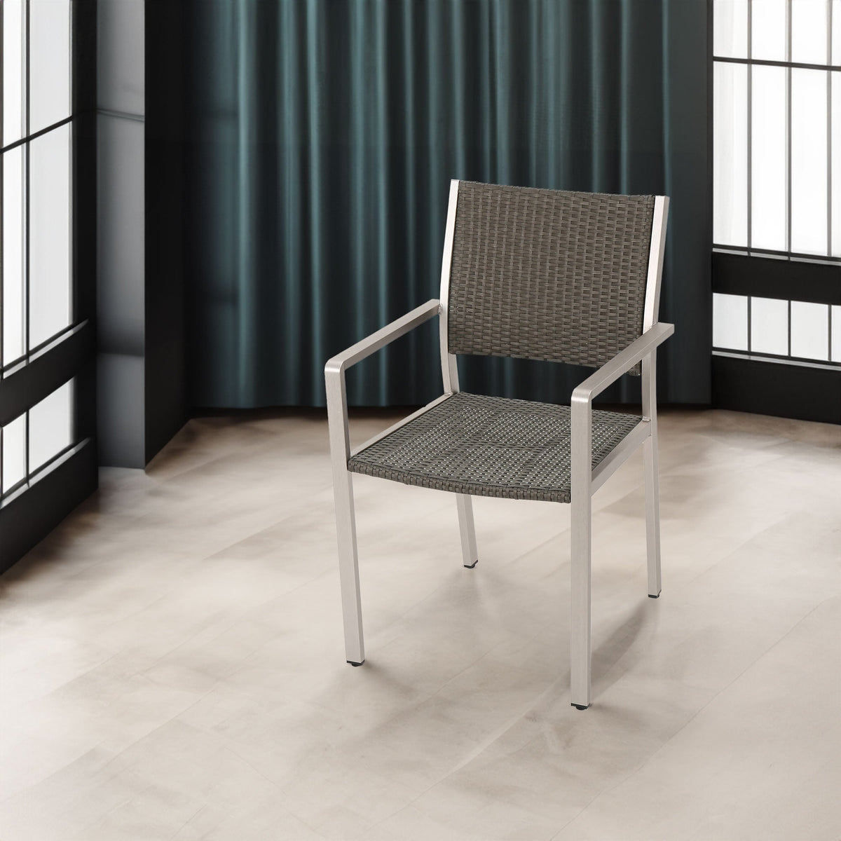 Outdoor Wicker Dining Chairs, Aluminum Frame Set of 2