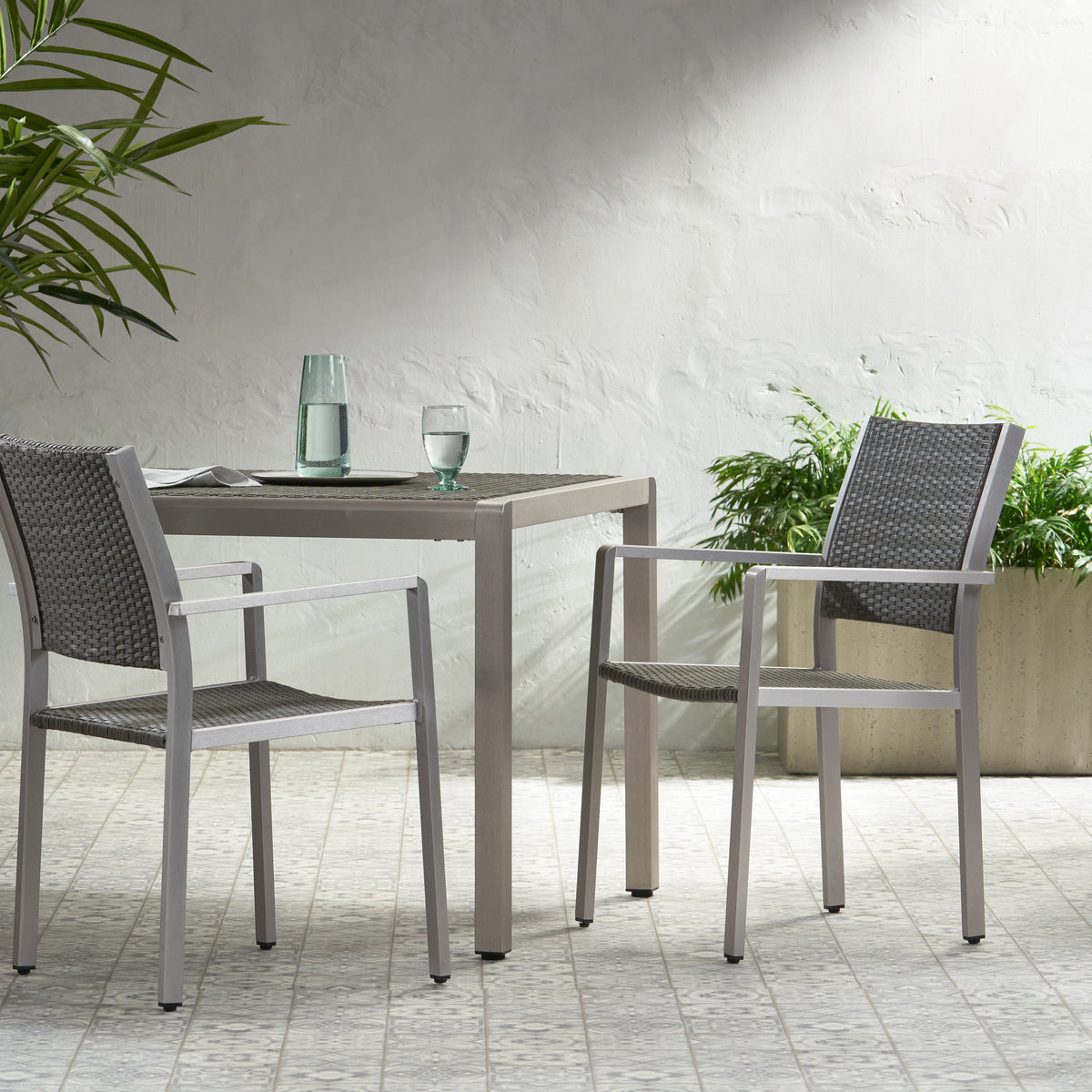 Outdoor Wicker Dining Chairs, Aluminum Frame Set of 2