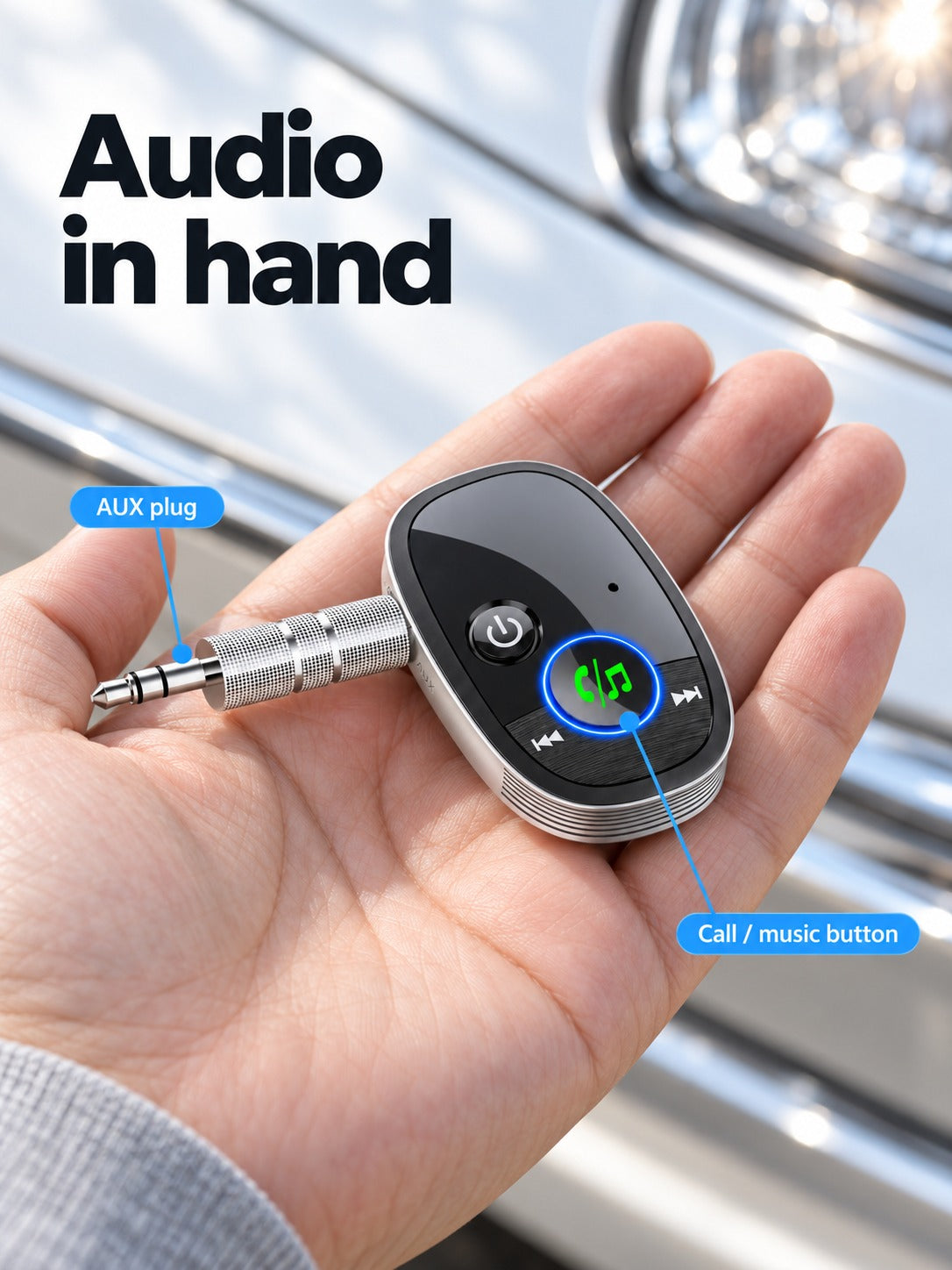Car Bluetooth Audio Adapter for Aux Ports with Clear Calls