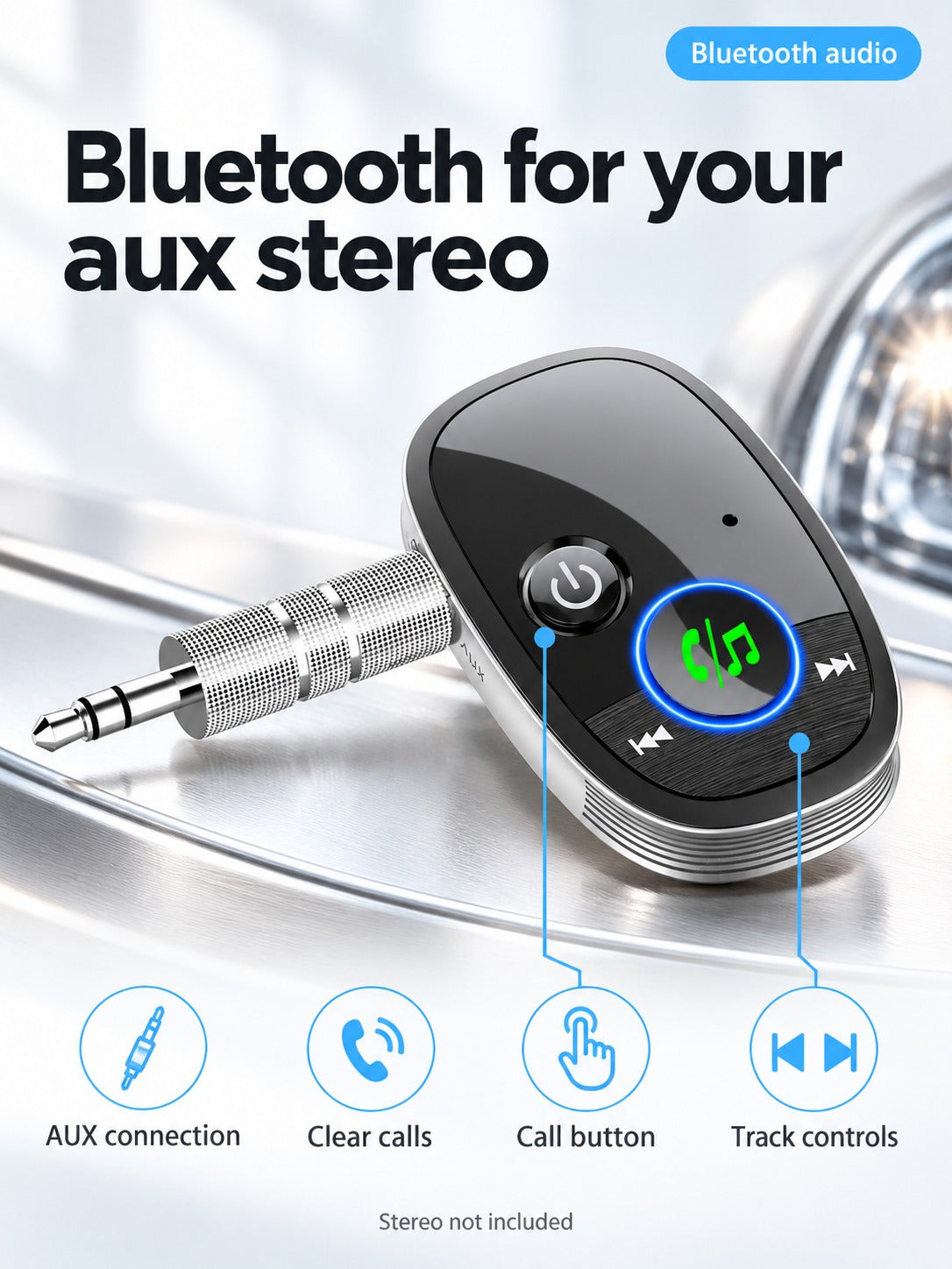 Car Bluetooth Audio Adapter for Aux Ports with Clear Calls