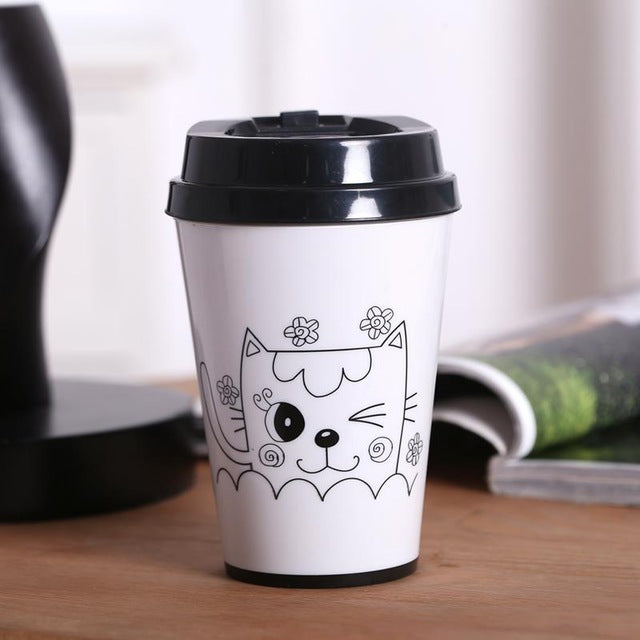 Cat Print Travel Mug with Snap Lid for Daily Coffee