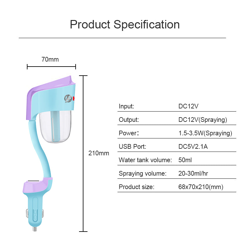 Car Humidifier Aroma Diffuser with USB Charging Ports