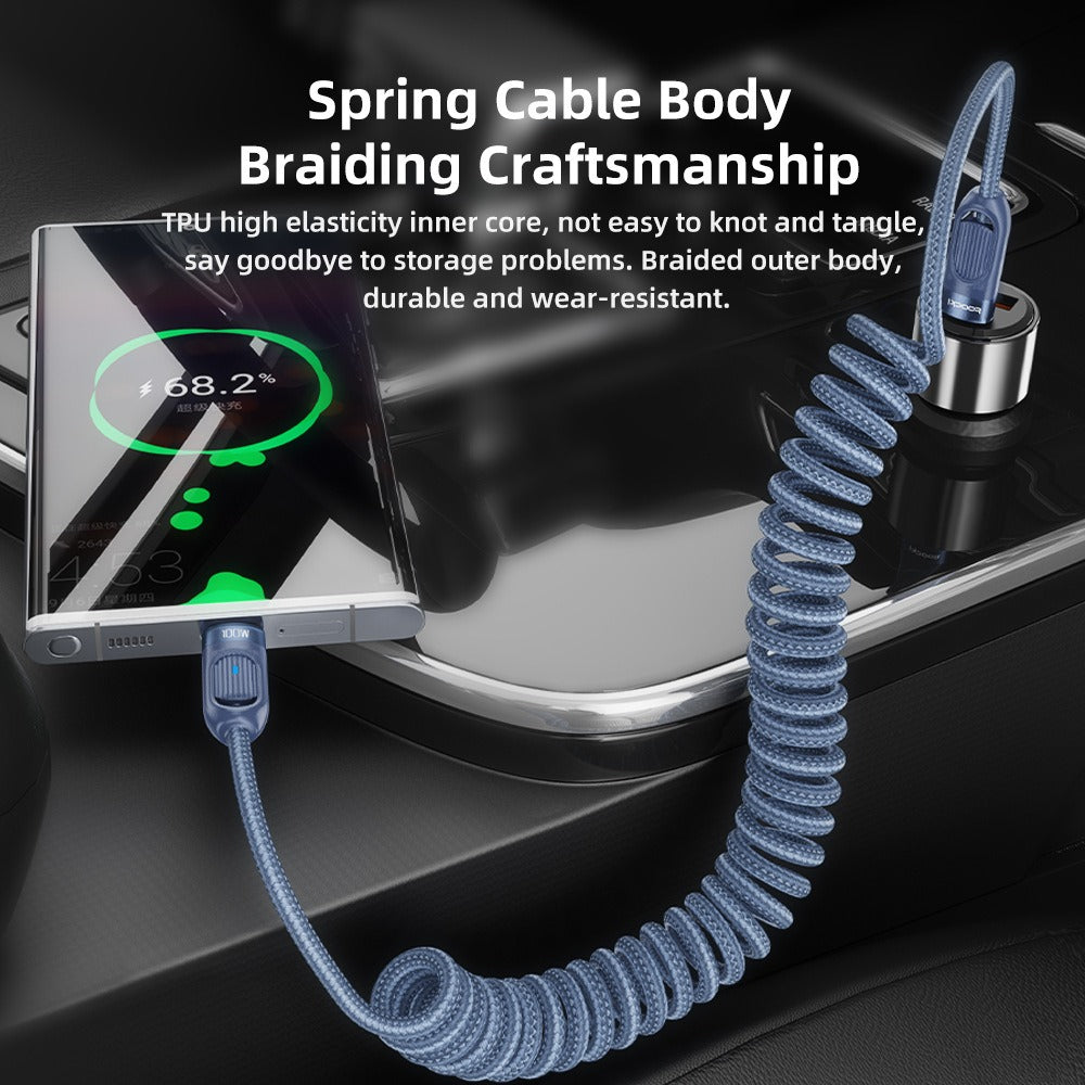 PD 100W Coiled USB-C Car Charging Cable, Fast Charge
