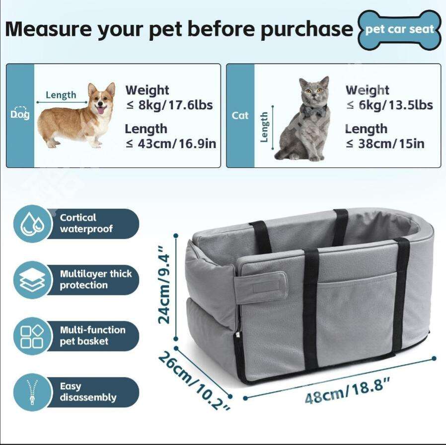 Pet Car Seat Carrier for Small Dogs & Cats, Gray