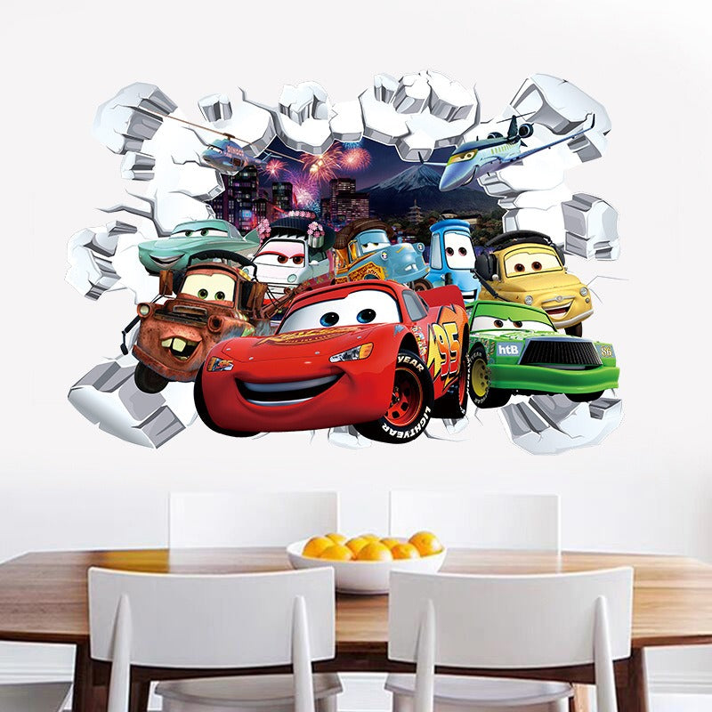 3D Cars Wall Sticker for Kids Room, Peel and Stick