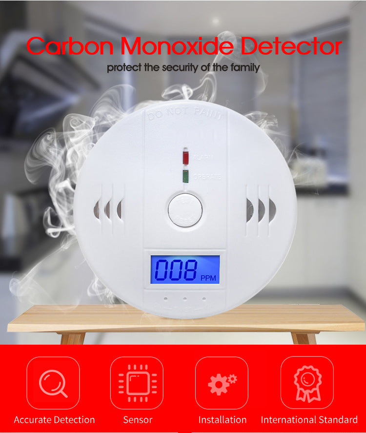Carbon Monoxide Alarm with LCD ppm Display and 85dB Siren