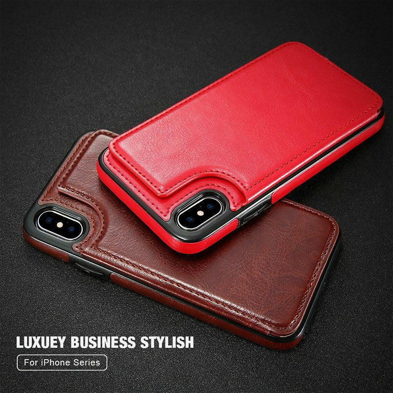 Slim Leather Wallet Phone Case with Card Slots for iPhone