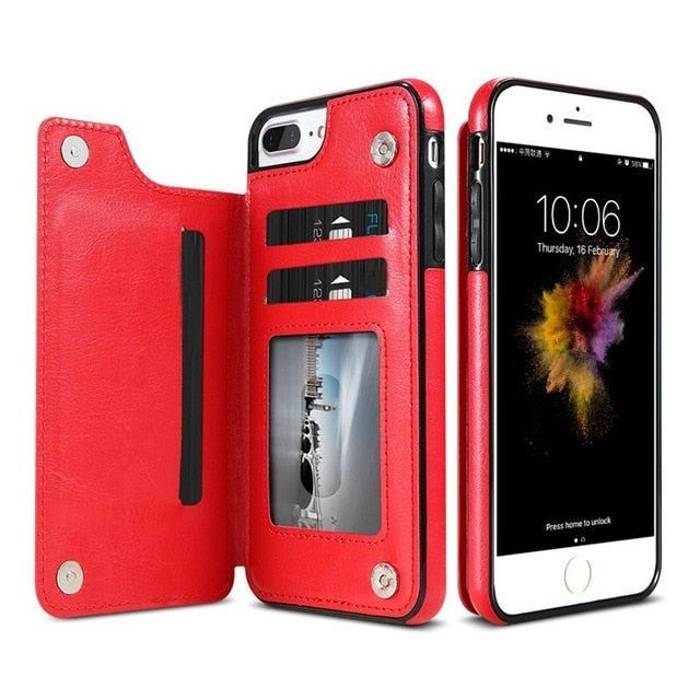 Slim Leather Wallet Phone Case with Card Slots for iPhone