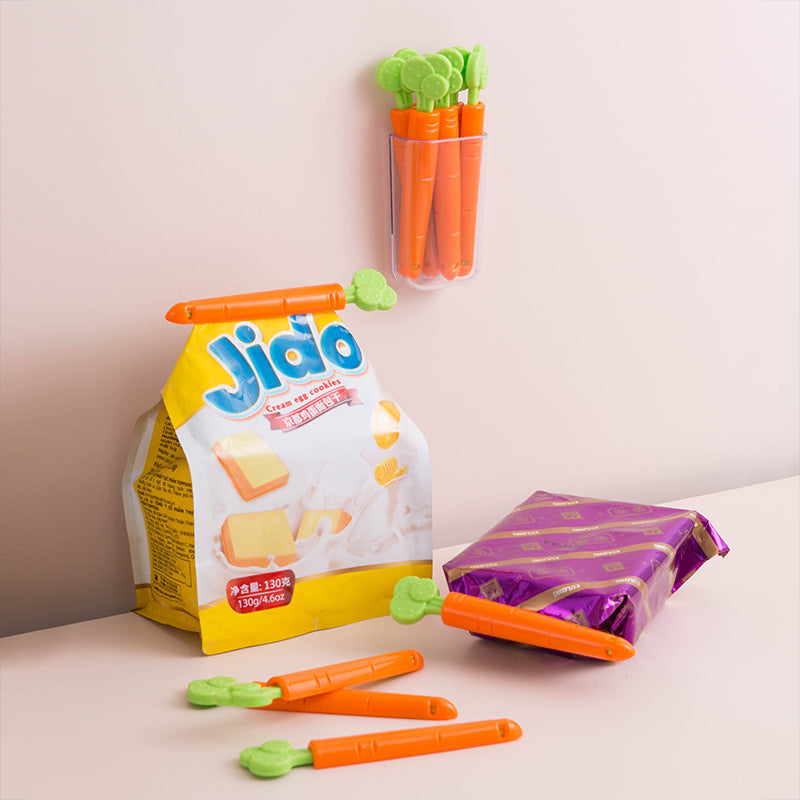 Carrot Sealing Clips for Snack Bags with Wall Holder