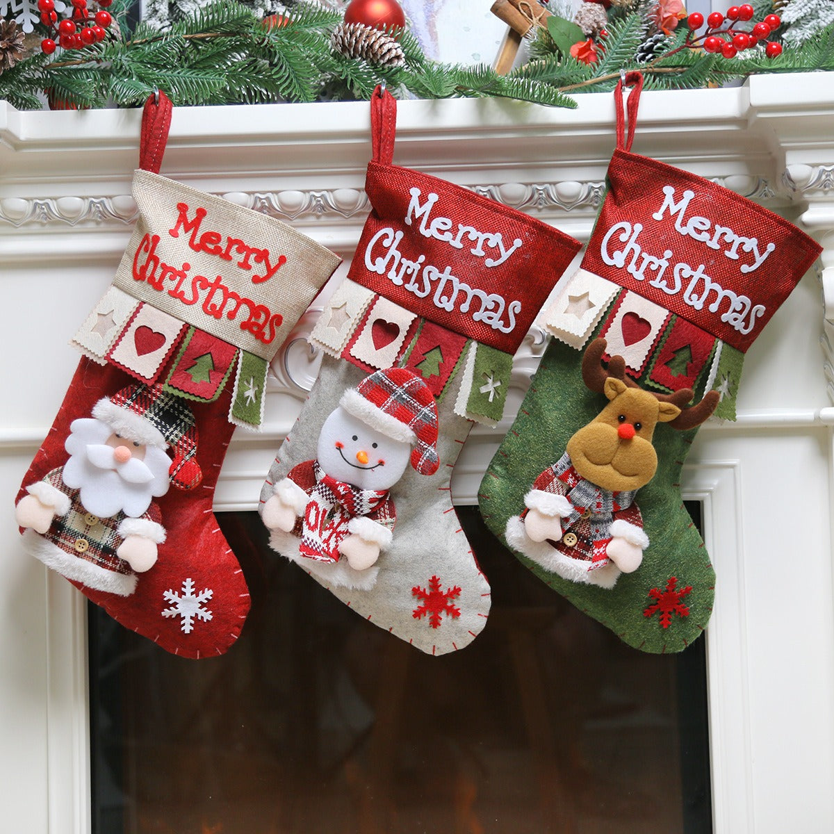 Large 3D Christmas Stocking Gift Bag Mantel Decor Accent