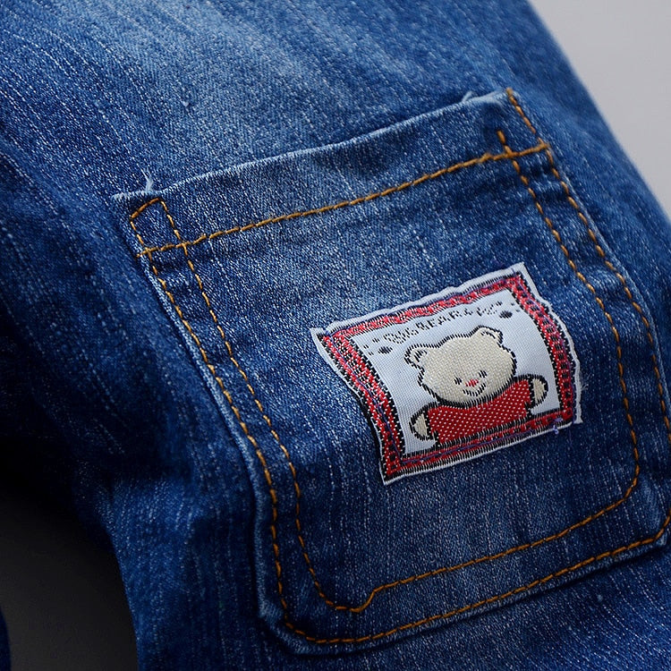 Baby Boy Denim Overalls With Playful Cartoon Style