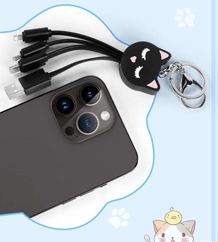 Cat Keychain Charging Cable 3-in-1 for iPhone & Huawei