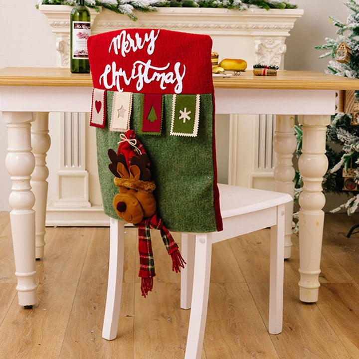 Christmas Chair Back Covers Set with Snowman & Reindeer