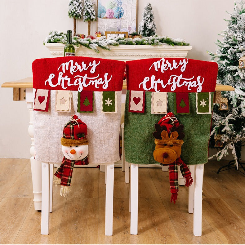 Christmas Chair Back Covers Set with Snowman & Reindeer