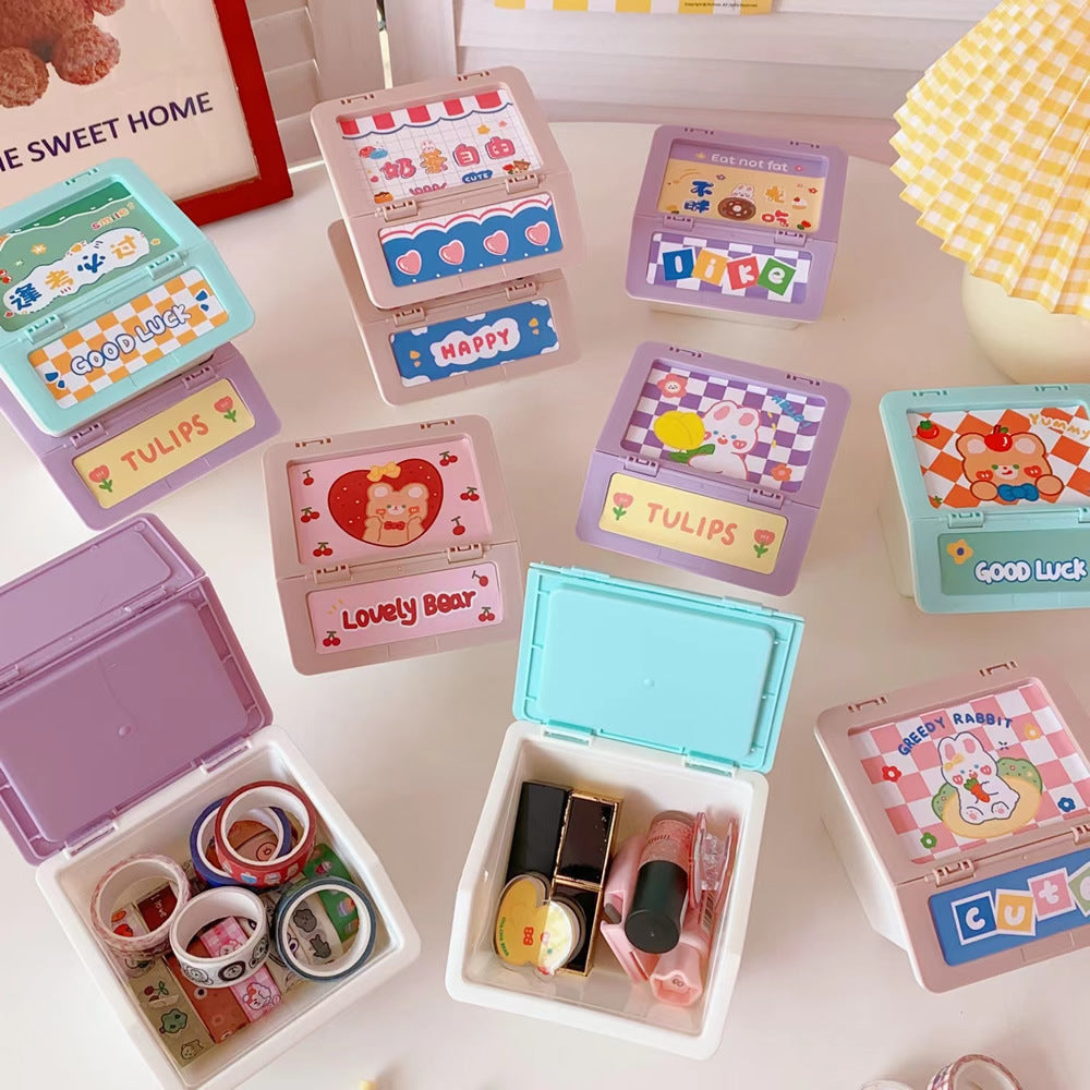 Cute Desktop Flip Storage Box for Stationery & Makeup