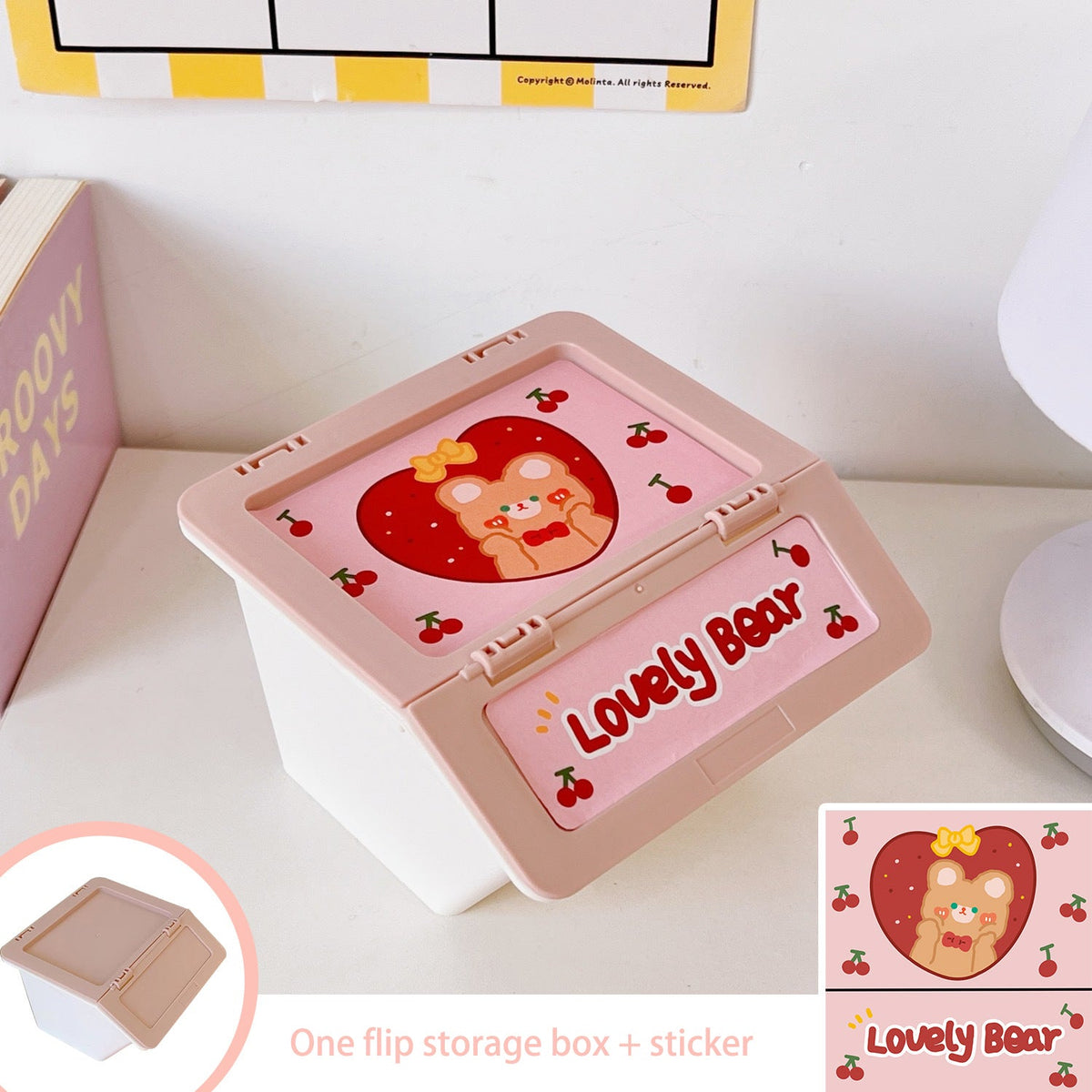 Cute Desktop Flip Storage Box for Stationery & Makeup