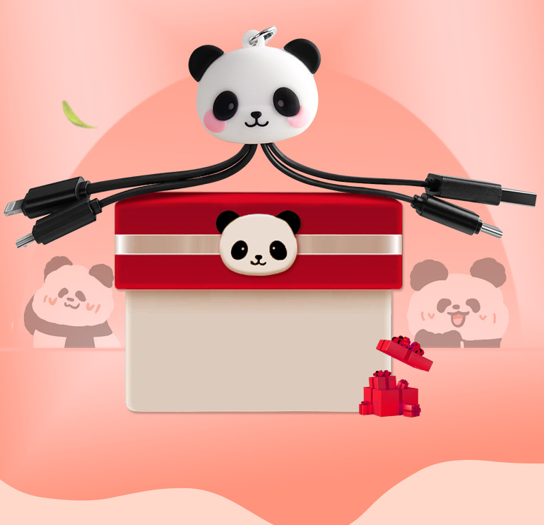 Panda Keychain Charging Cable 3-in-1 Fast Charge