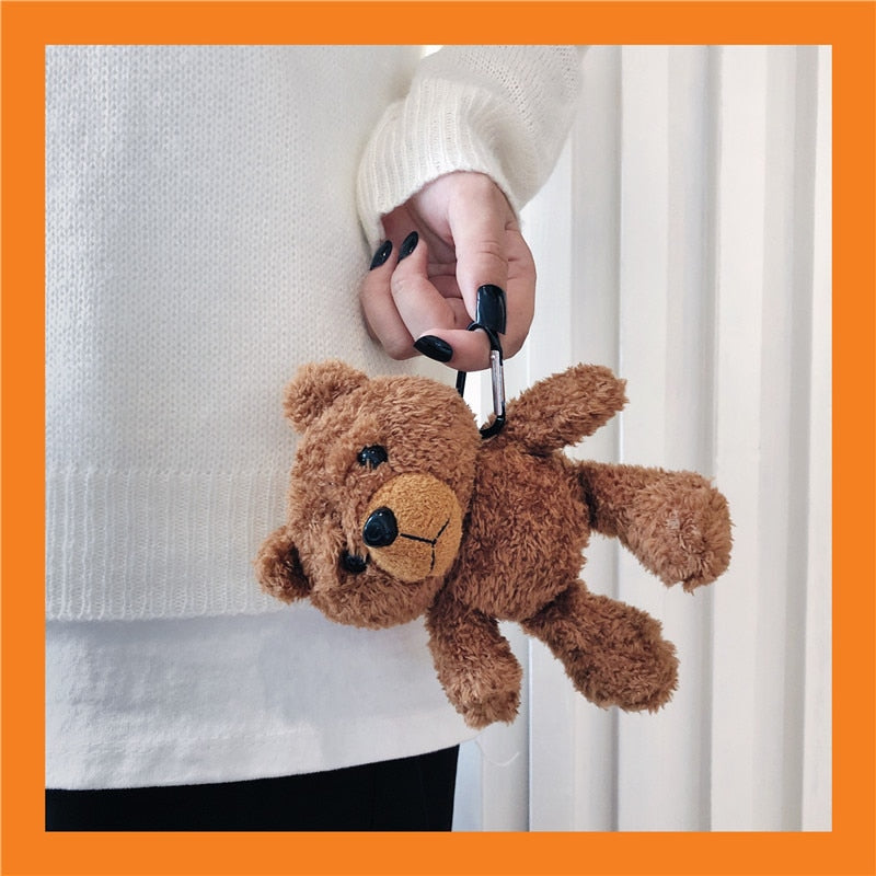 Plush Teddy Bear AirPods Case Cover with Carabiner