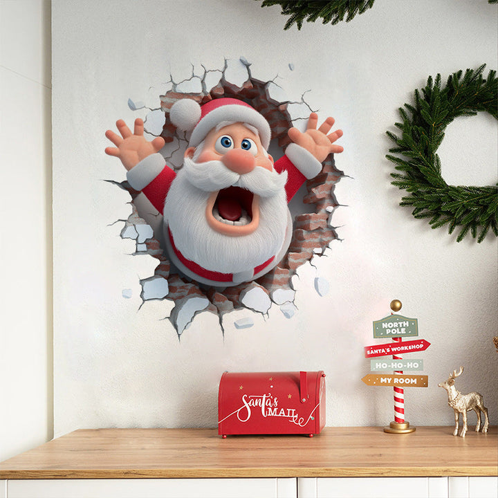 Santa Wall Sticker: 3D Christmas Party Backdrop Decor