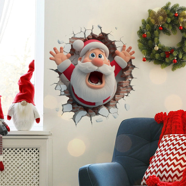 Santa Wall Sticker: 3D Christmas Party Backdrop Decor
