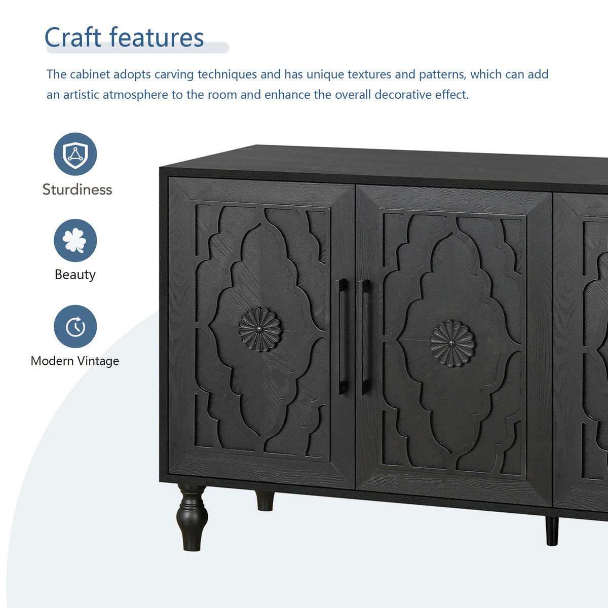 Carved Floral Door Sideboard Cabinet for Living Room