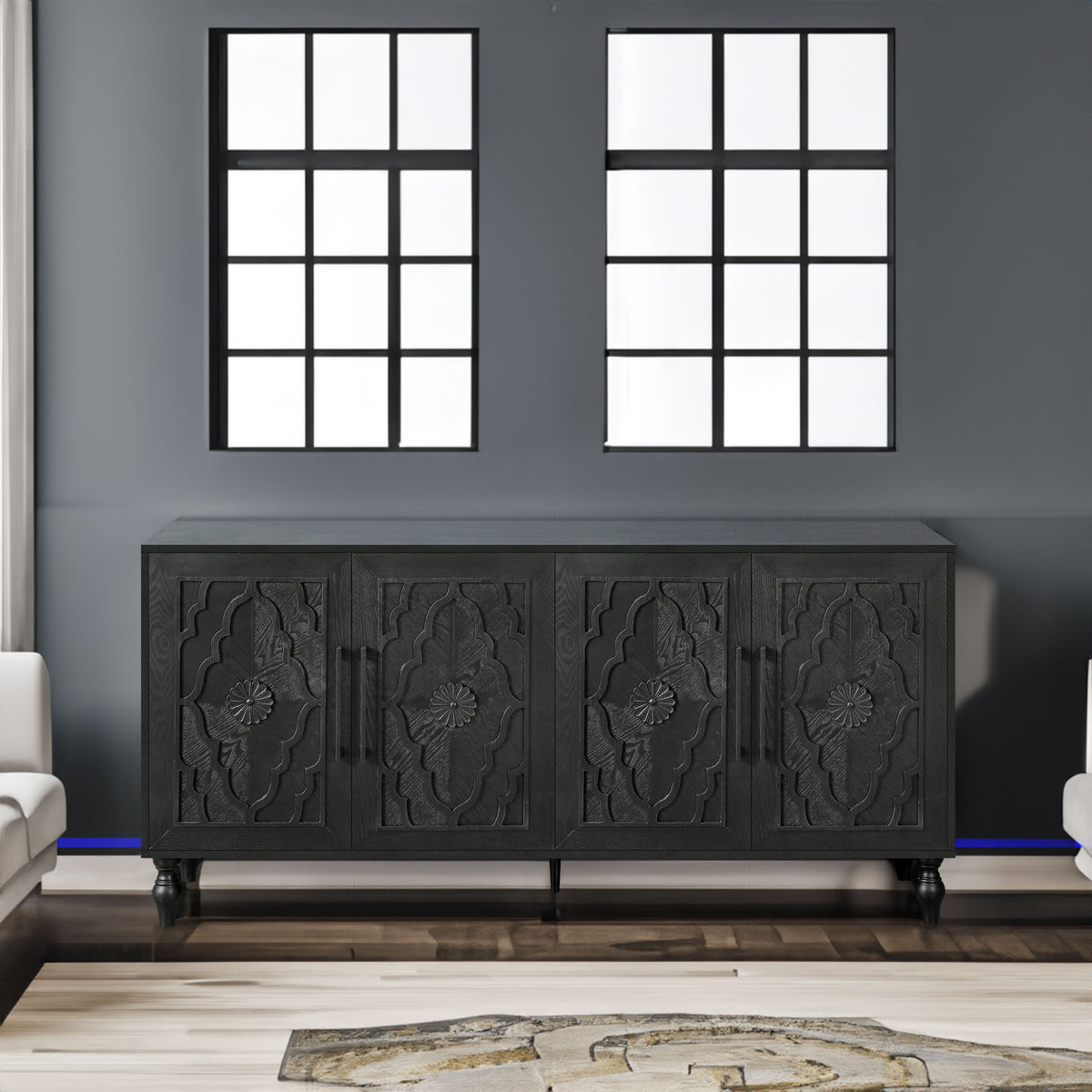 Carved Floral Door Sideboard Cabinet for Living Room