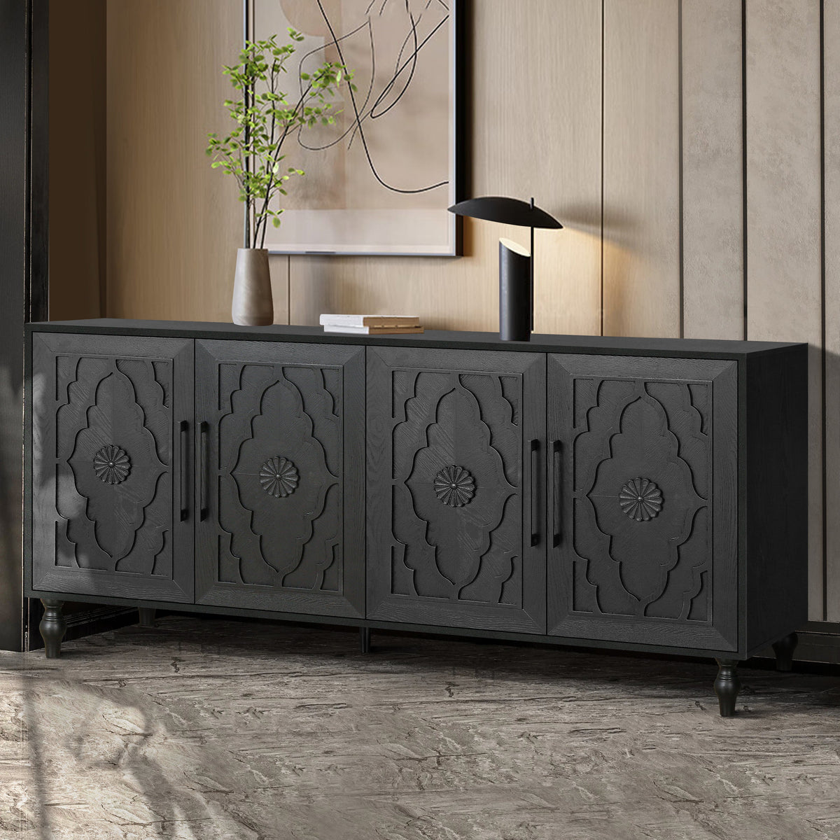 Carved Floral Door Sideboard Cabinet for Living Room