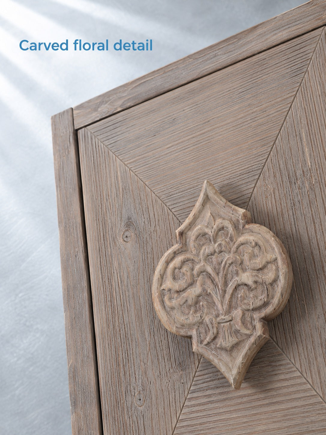 Carved Flower Door Cabinet with Adjustable Storage