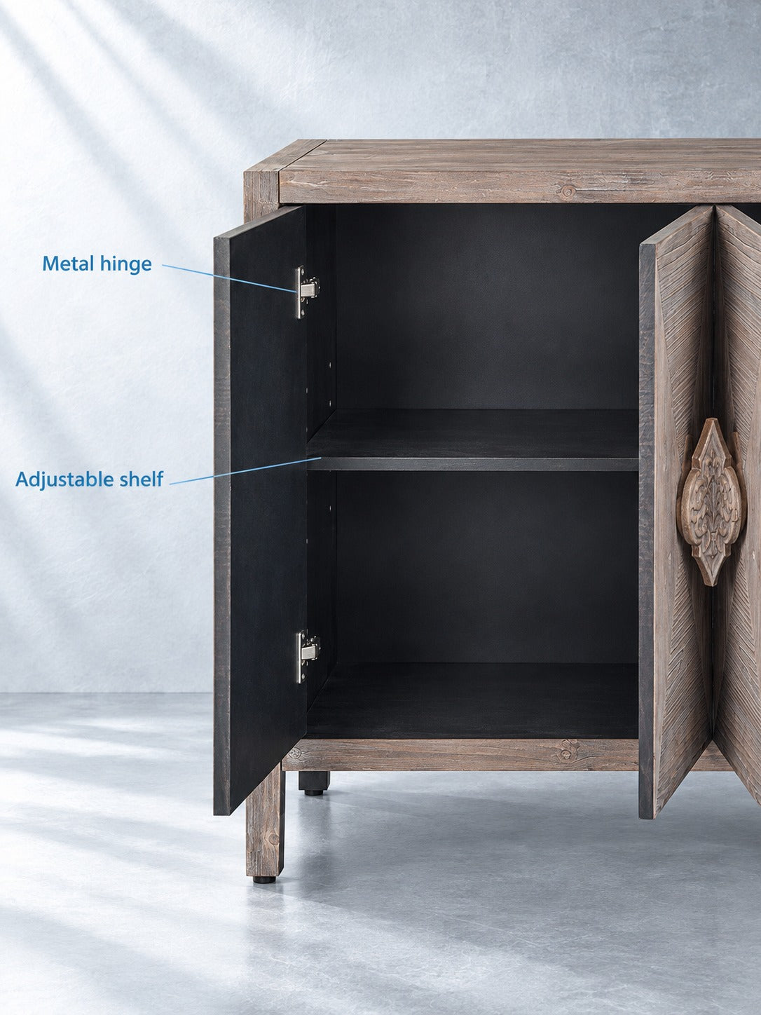 Carved Flower Door Cabinet with Adjustable Storage