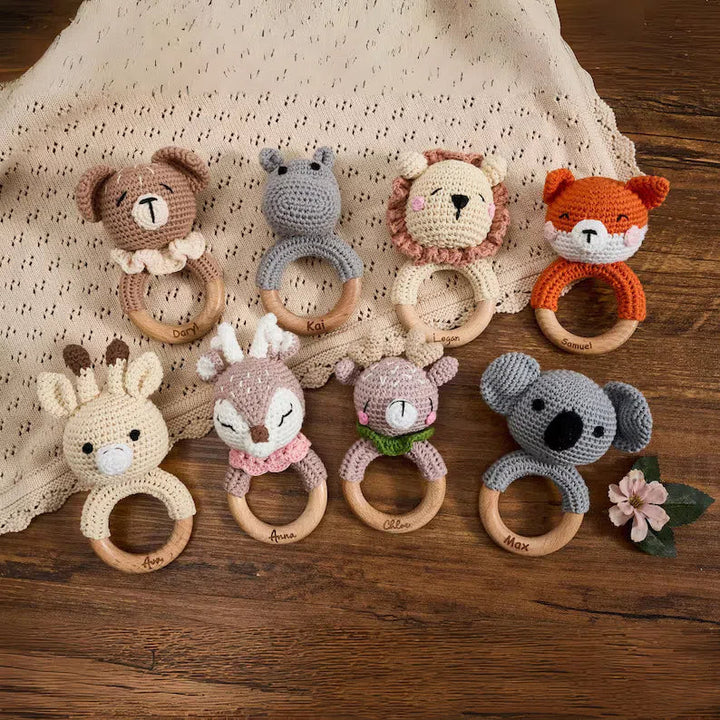 Personalized Wooden Baby Rattle for Newborn Gifting