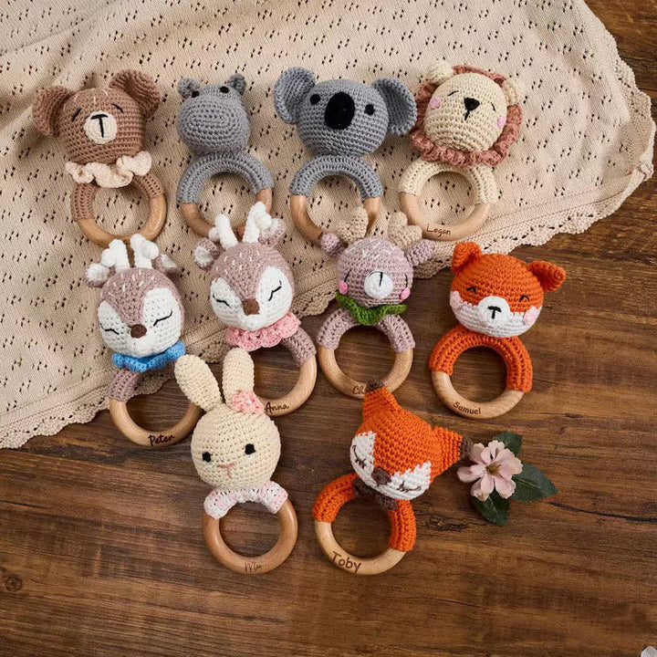 Personalized Wooden Baby Rattle for Newborn Gifting