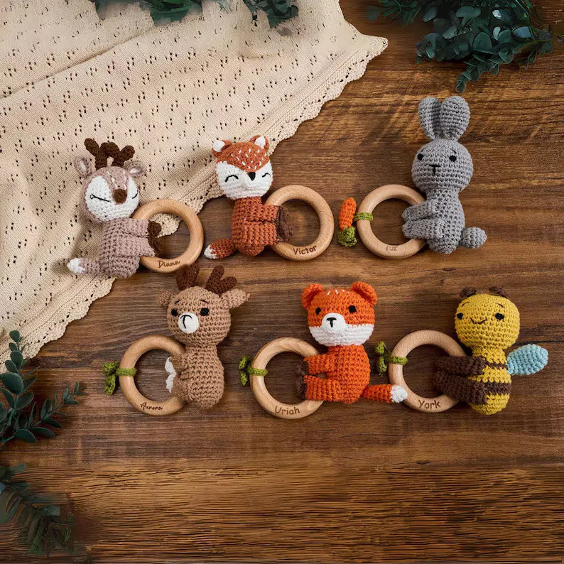 Personalized Wooden Baby Rattle for Newborn Gifting