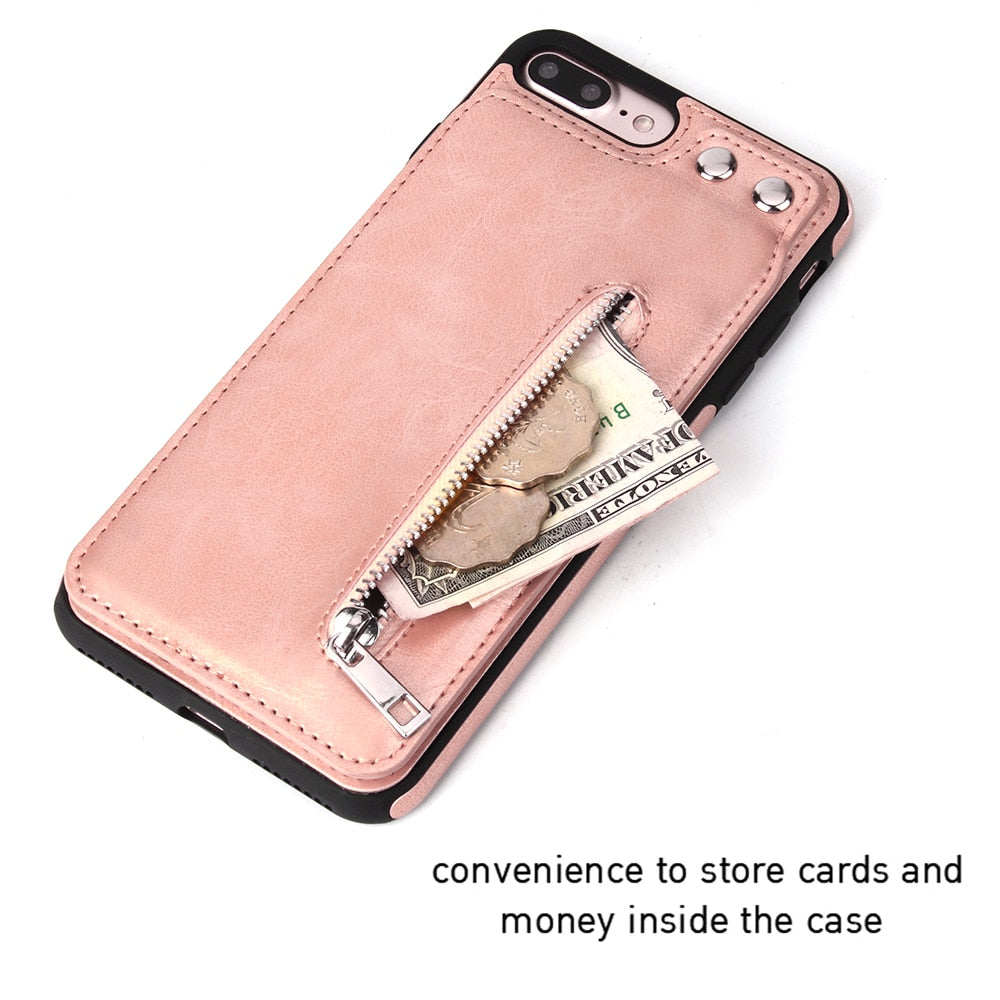 Rose Gold Faux Leather Wallet Case with Card Holder