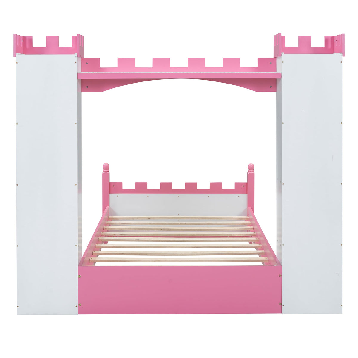 Castle Twin Bed for Kids with Built-In Tower Bookshelves