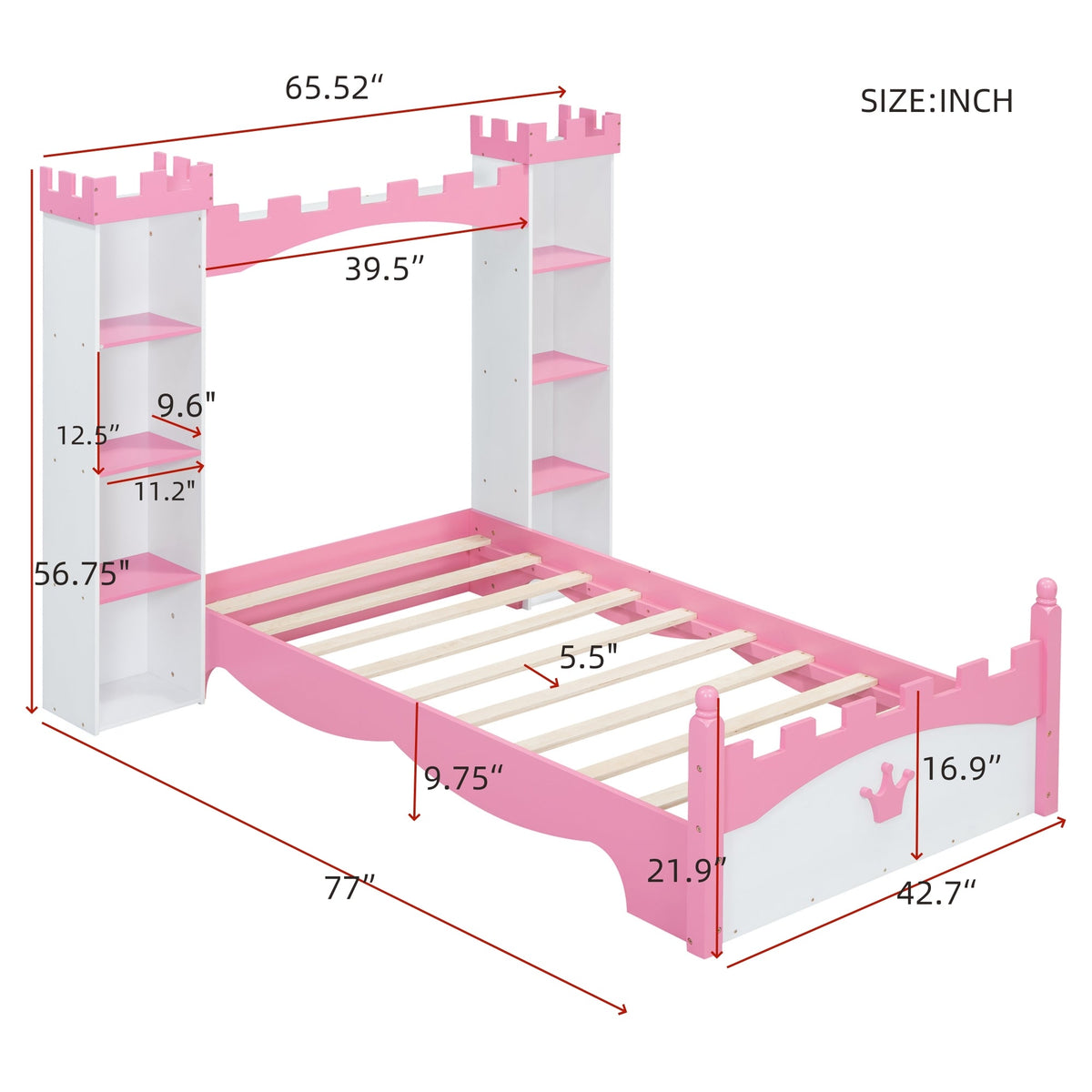 Castle Twin Bed for Kids with Built-In Tower Bookshelves