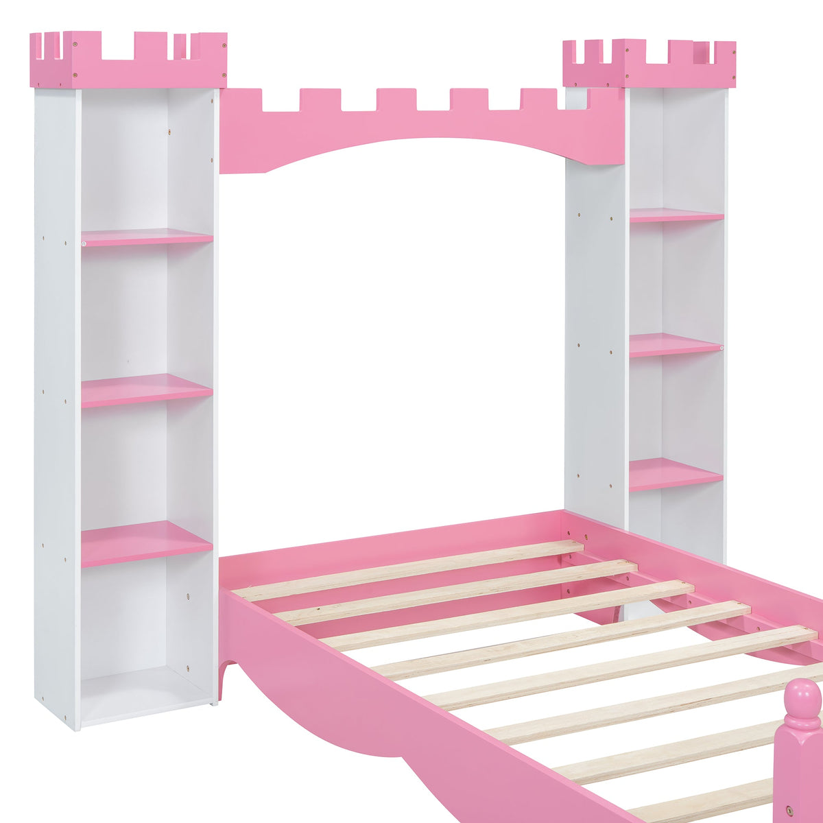 Castle Twin Bed for Kids with Built-In Tower Bookshelves