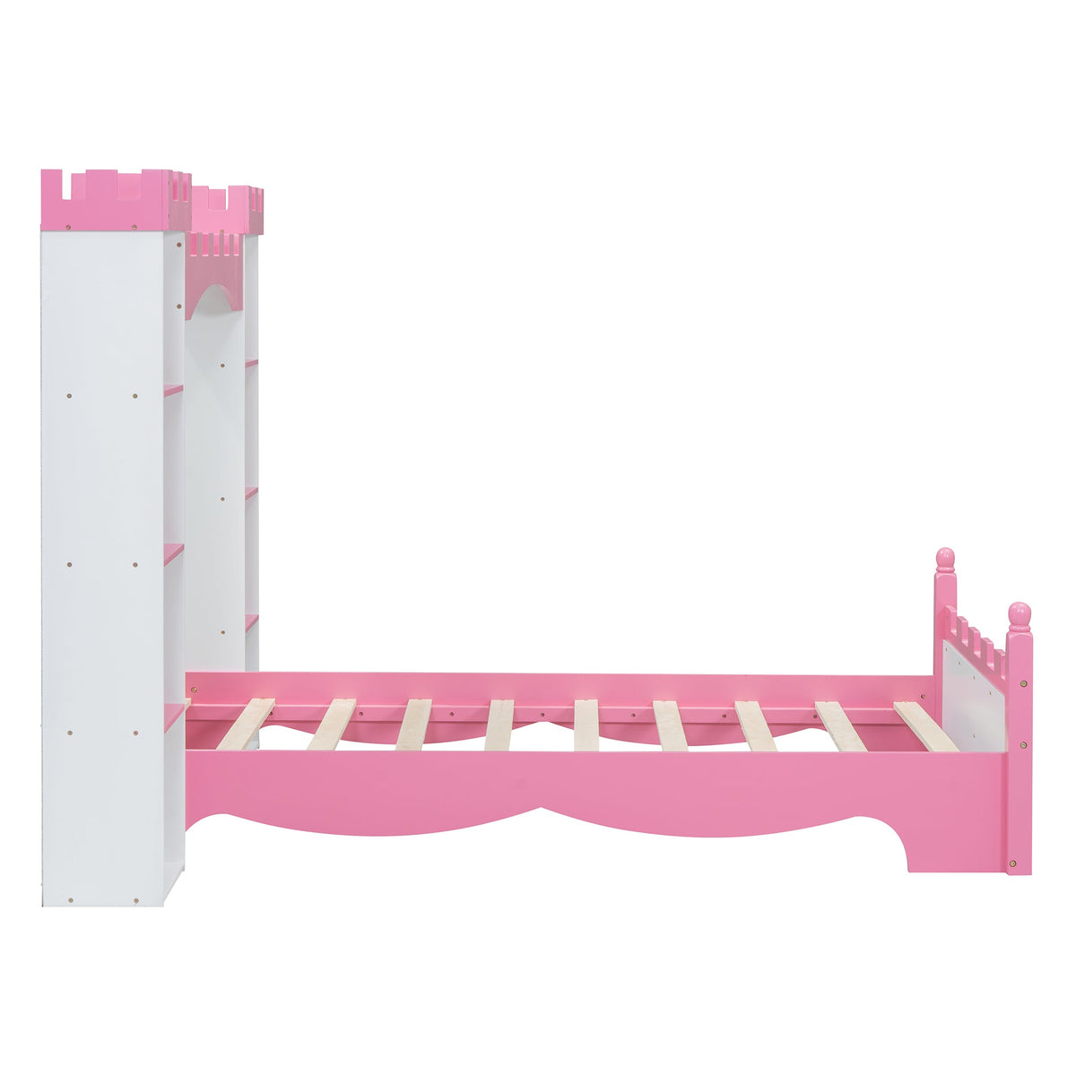 Castle Twin Bed for Kids with Built-In Tower Bookshelves