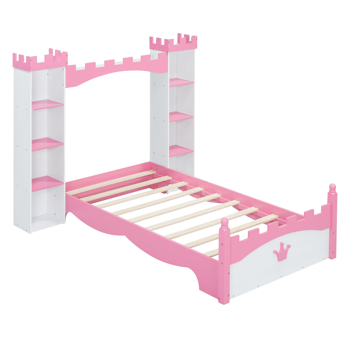 Castle Twin Bed for Kids with Built-In Tower Bookshelves