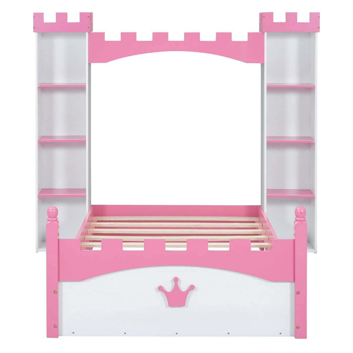 Castle Twin Bed for Kids with Built-In Tower Bookshelves