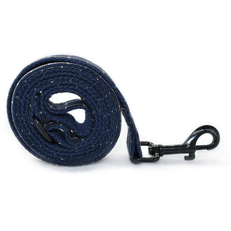 Pet Collar and Leash Set with Navy Blue Plaid Bowtie