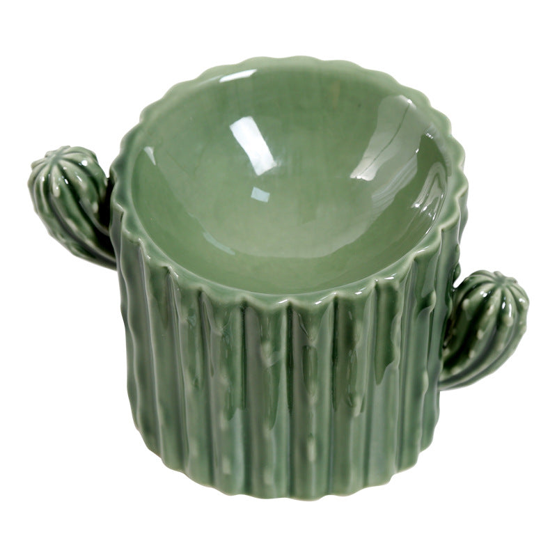 Elevated Ceramic Cat Bowl With Stable Cactus Design
