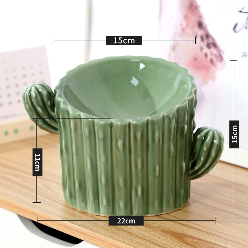 Elevated Ceramic Cat Bowl With Stable Cactus Design